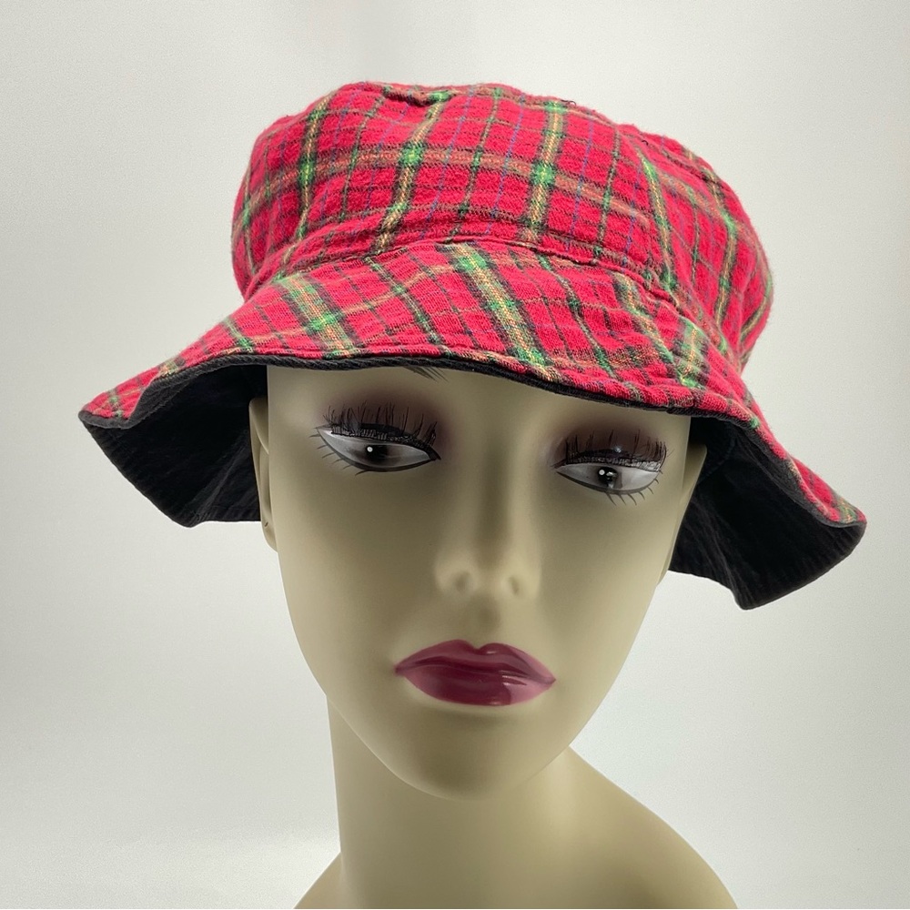 Vintage Plaid Bucket Hat, Red and Green Tartan Plaid,  1990s, Y2K